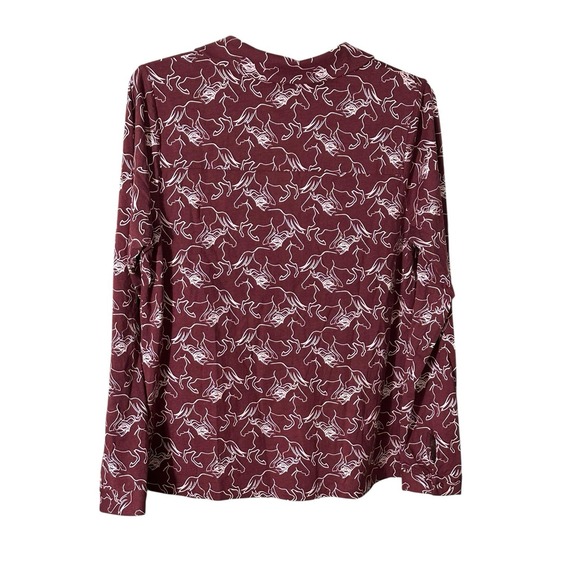 Boden Blouse Button Shirt Long Sleeve Horses Maroon Sz 10 Equestrian Top #DD3-5 - Picture 9 of 10
